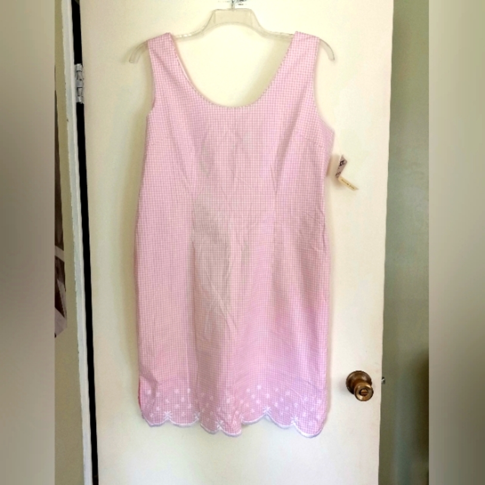 Amanda Smith size 16 sleeveless pink/white check sheath dress New